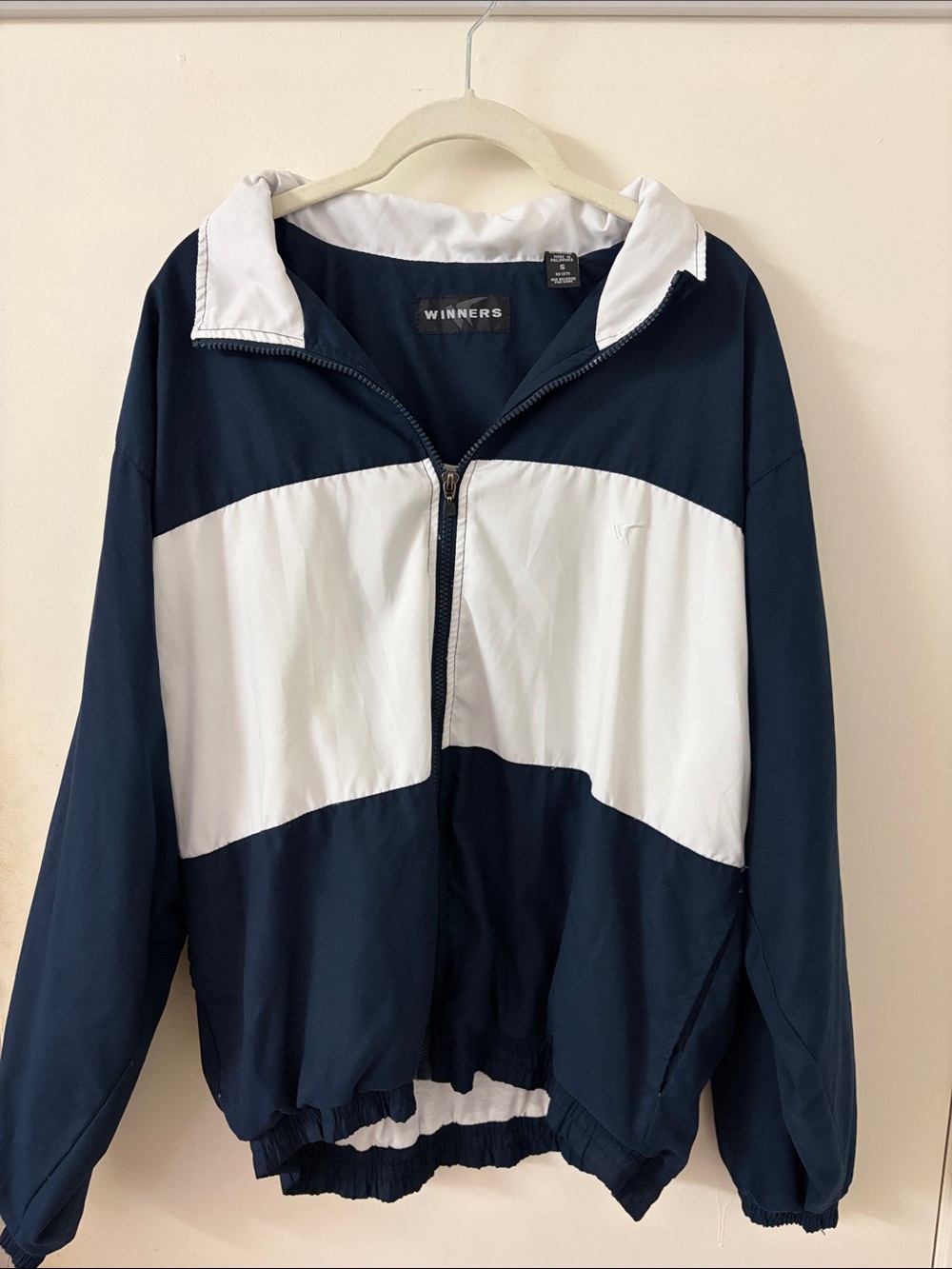 Vintage Navy & White Colorblock Windbreaker Jacket
